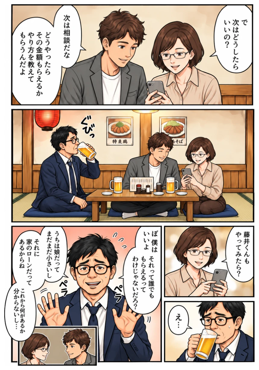 漫画 盛り上がる2人を横目に酒を飲み言い訳を並べる誠