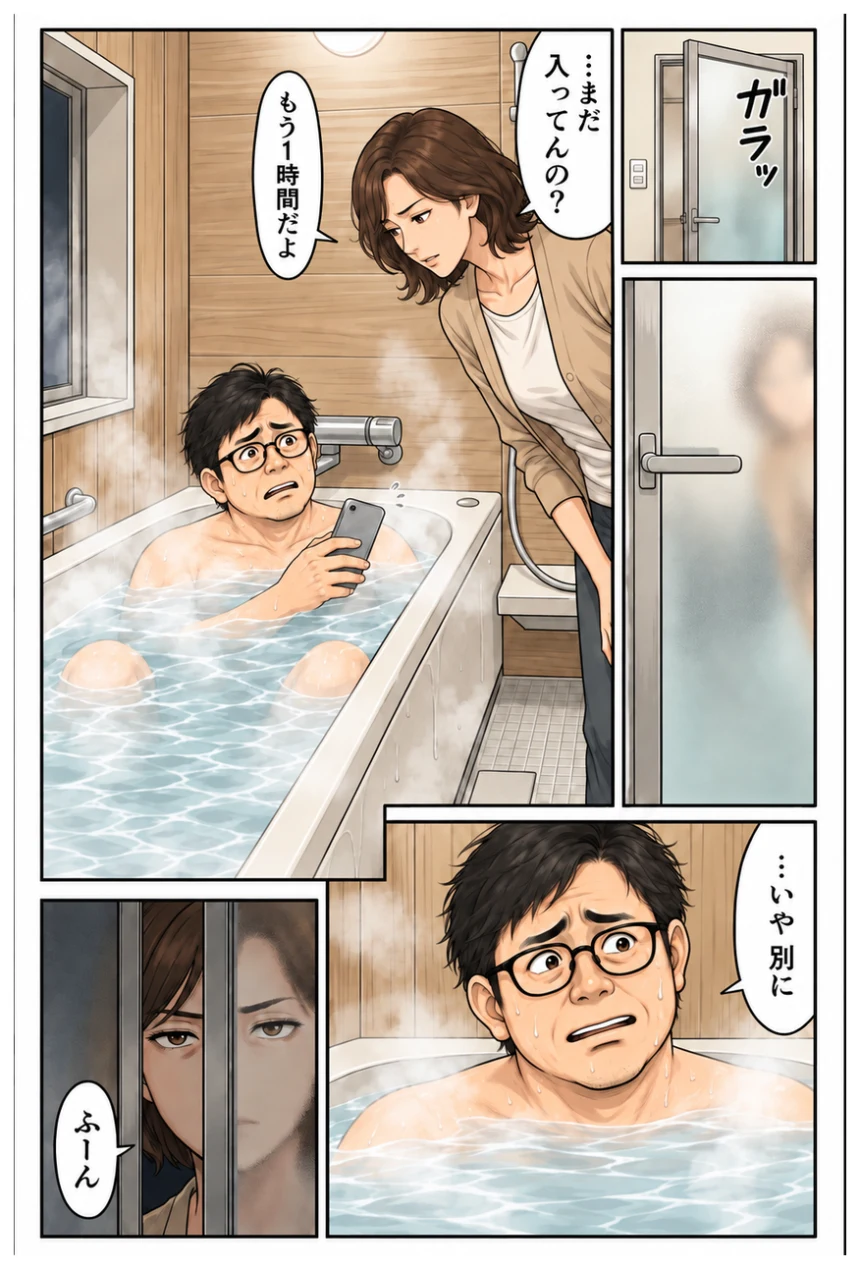 漫画 妻の美穂に風呂で見つかる